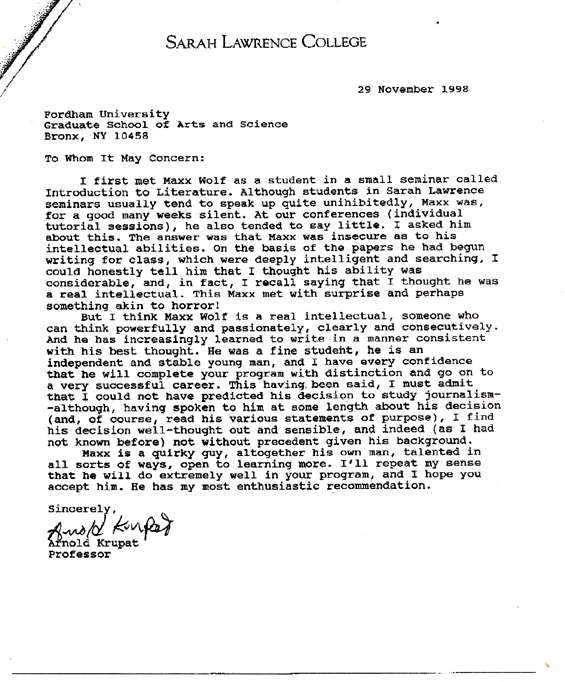 grad school recommendation 1998